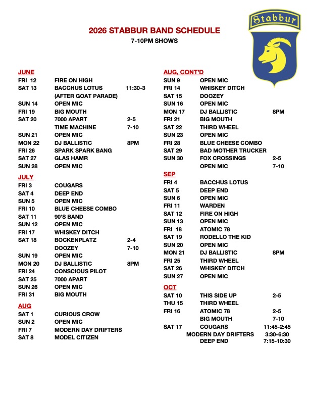 2026-03 Stabbur Band Schedule